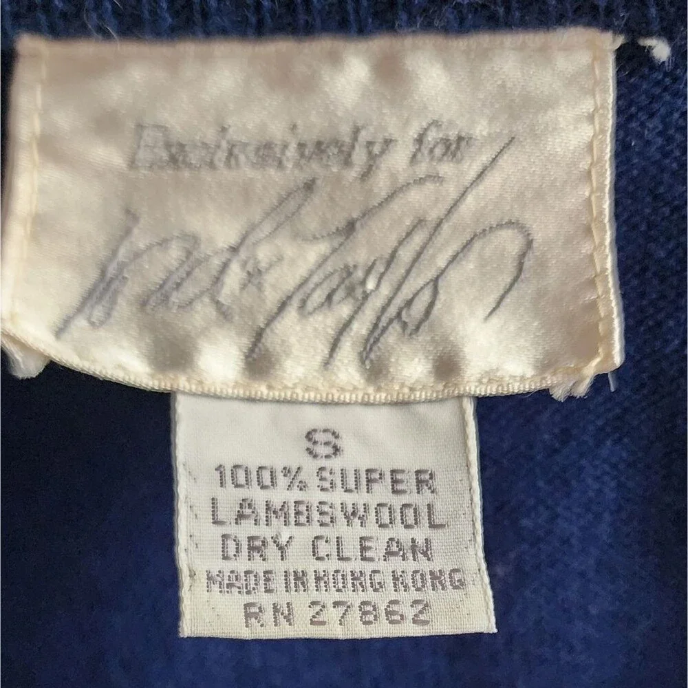Vintage 80s Lord & Taylor Cozy Knit Lambswool Sweater Blue Tiered Collar‎ Small